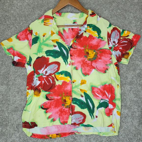 Jams World Flower Joy Green Pastel Watercolor Floral Hawaiian Shirt Size Large - Picture 1 of 12